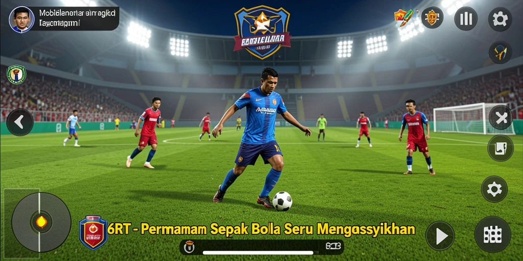 Screenshot gameplay 6RT menampilkan aksi menegangkan dalam pertandingan sepak bola.