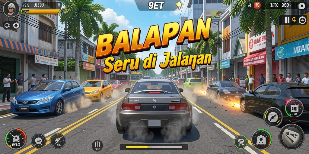 Gameplay mendebarkan dalam balapan mobil di 9ET.