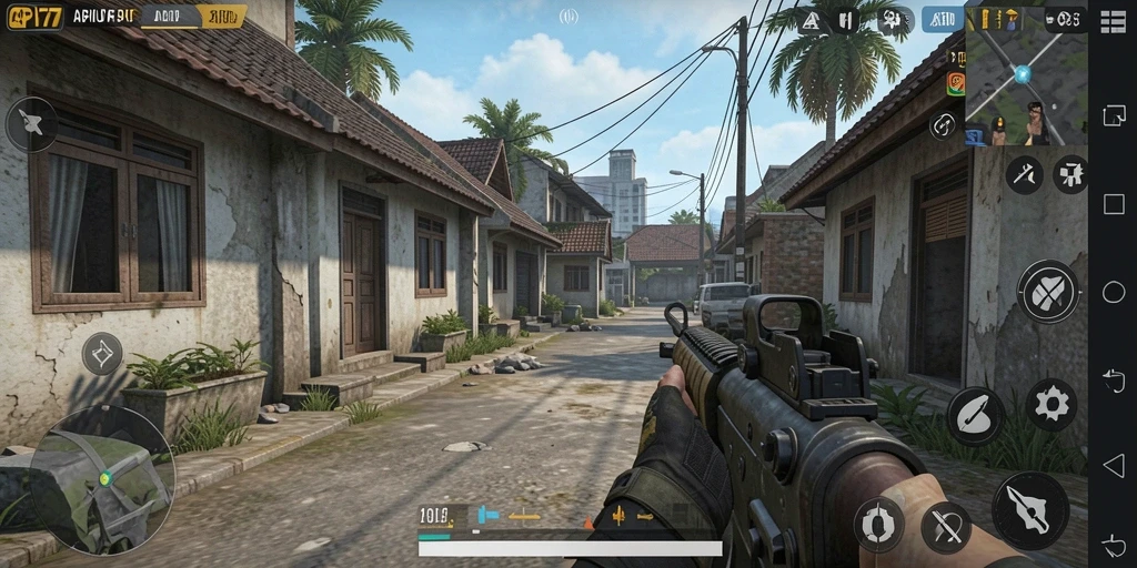 Tampilan gameplay seru dari API77 dengan aksi tembakan.