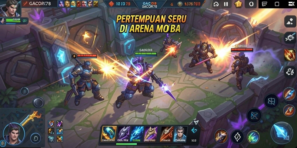 Screenshot GACOR78 menampilkan aksi intense dalam pertarungan MOBA.