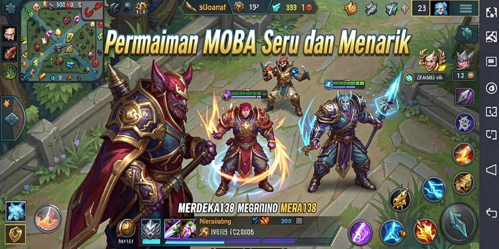Tampilan gameplay MOBA yang seru dan penuh aksi.