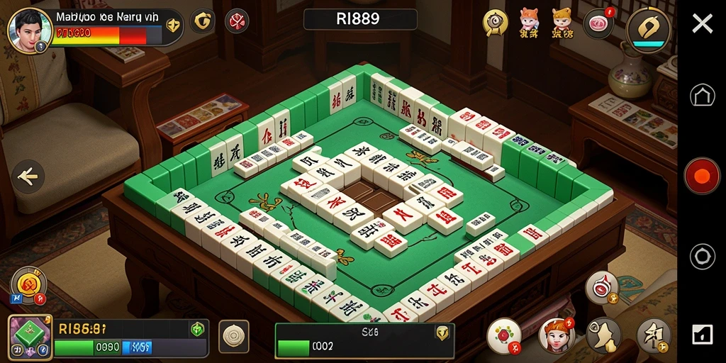 Screenshot utama dari RI889 menampilkan gameplay Mahjong yang menarik.