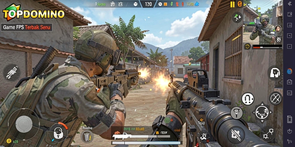 Screenshot gameplay TOPDOMINO yang penuh aksi FPS.