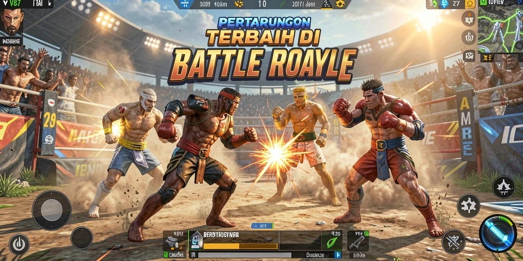 Tampilan seru gameplay V87 dalam arena Battle Royale.